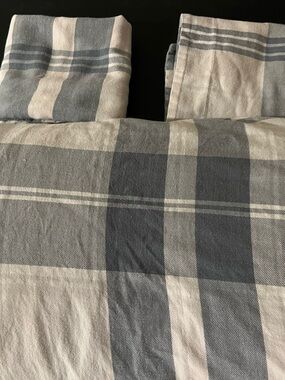 Classic Gray and Cream Plaid Cotton Duvet Cover Set